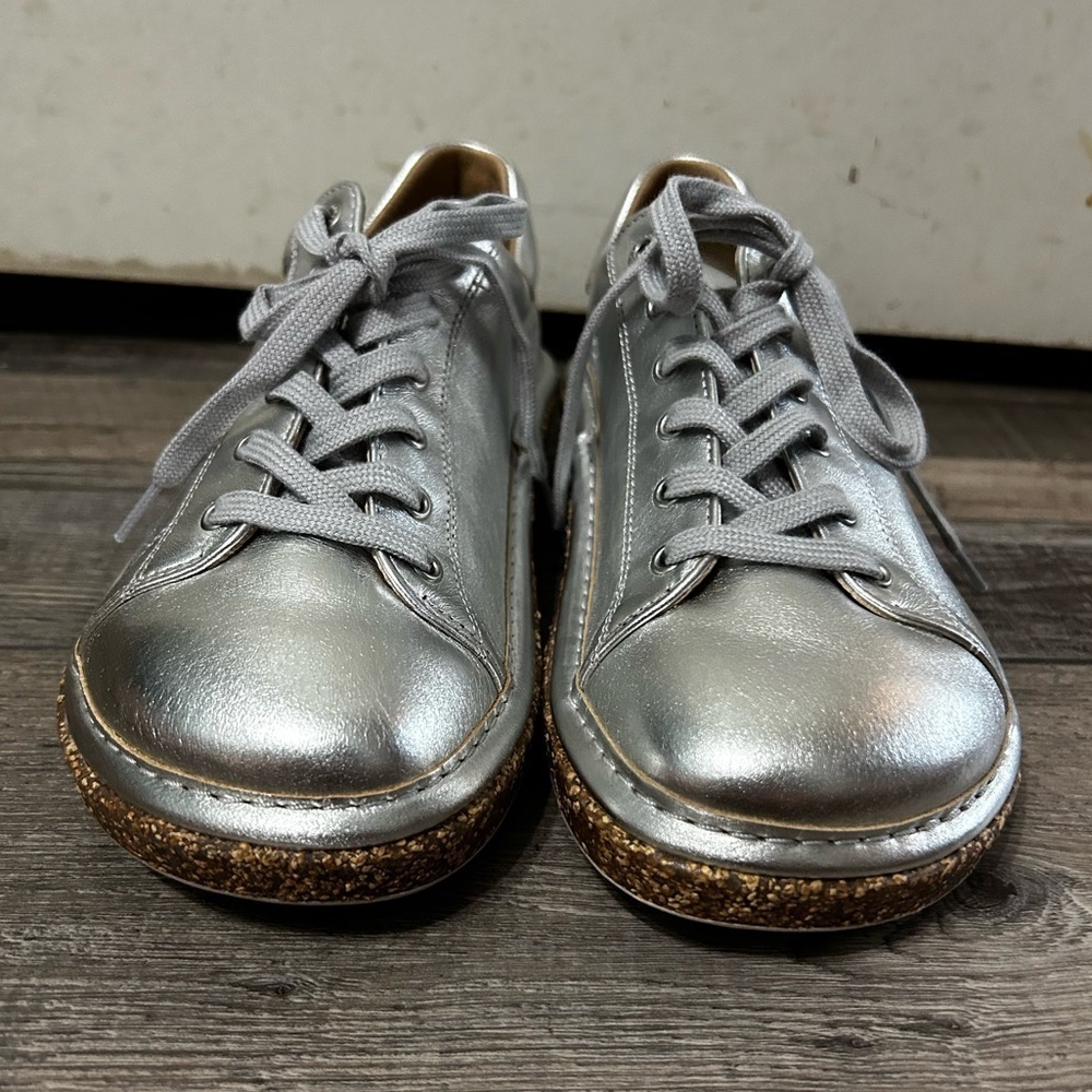 Birkenstock Lace Up Metallic Silver Sam Diego cork Sneakers - Picture 9 of 9